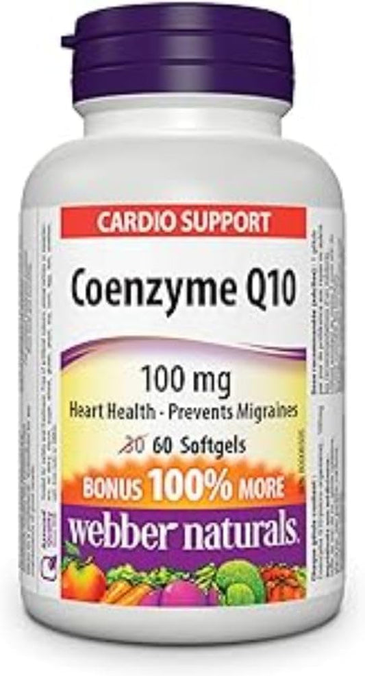 Webber Naturals Coenzyme Q10 (CoQ10) 100mg, 60 Softgels, High Potency Antioxidant, For Heart Health, Cellular Energy Production, and Migraine Support