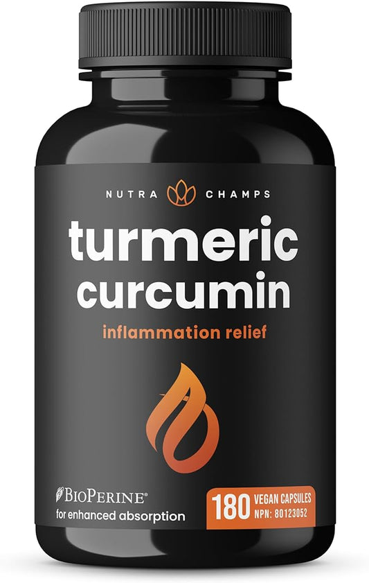 Turmeric Curcumin with Black Pepper Extract (BioPerine) | 180 Turmeric Capsules | 95% Curcuminoids Extra Strength Turmeric Supplements for Joint Health, Antioxidant & Immune Support | Vegan & Non-GMO